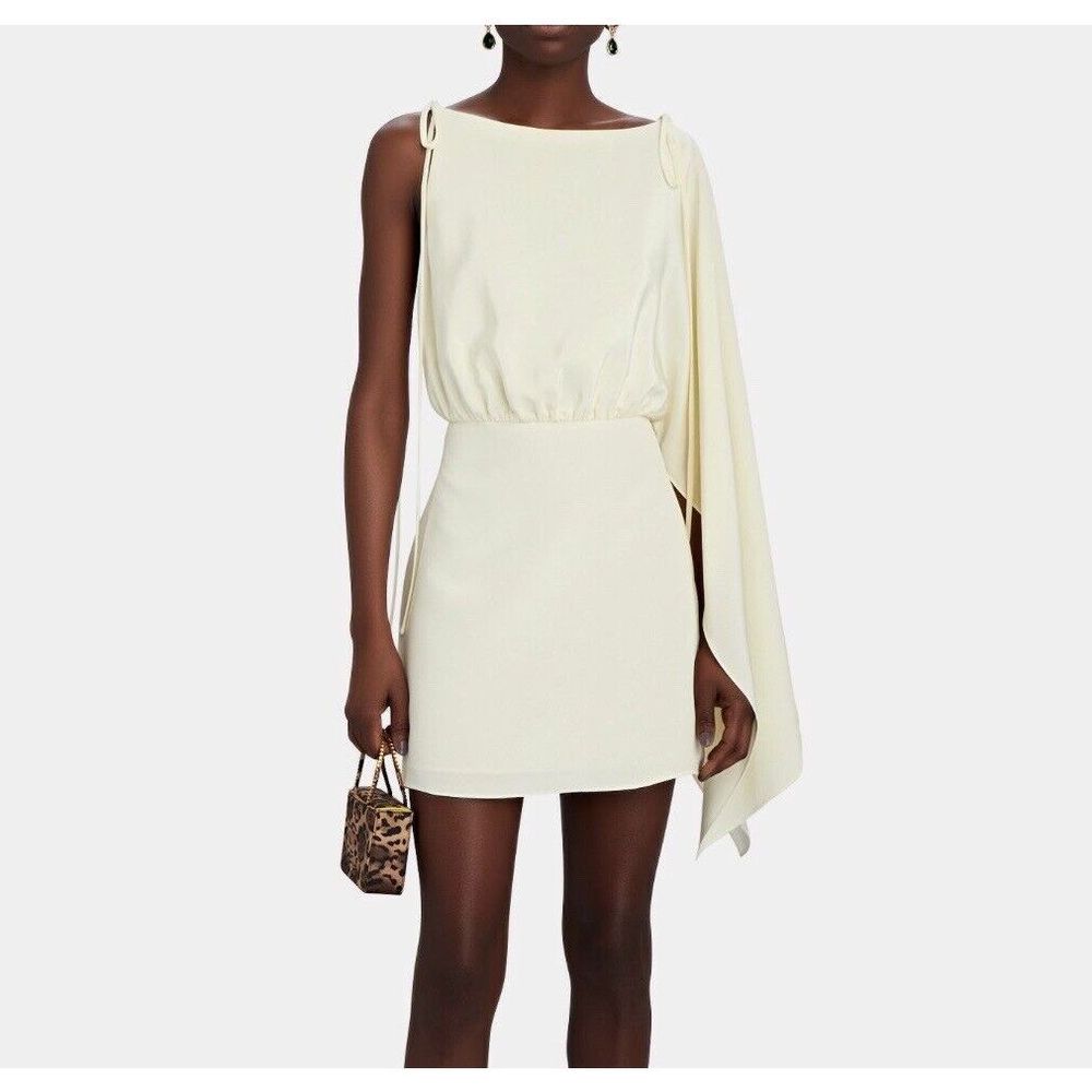 ALEXIS Womens Wesley One-Sleeve Silk Mini Dress XS Ivory Lined
